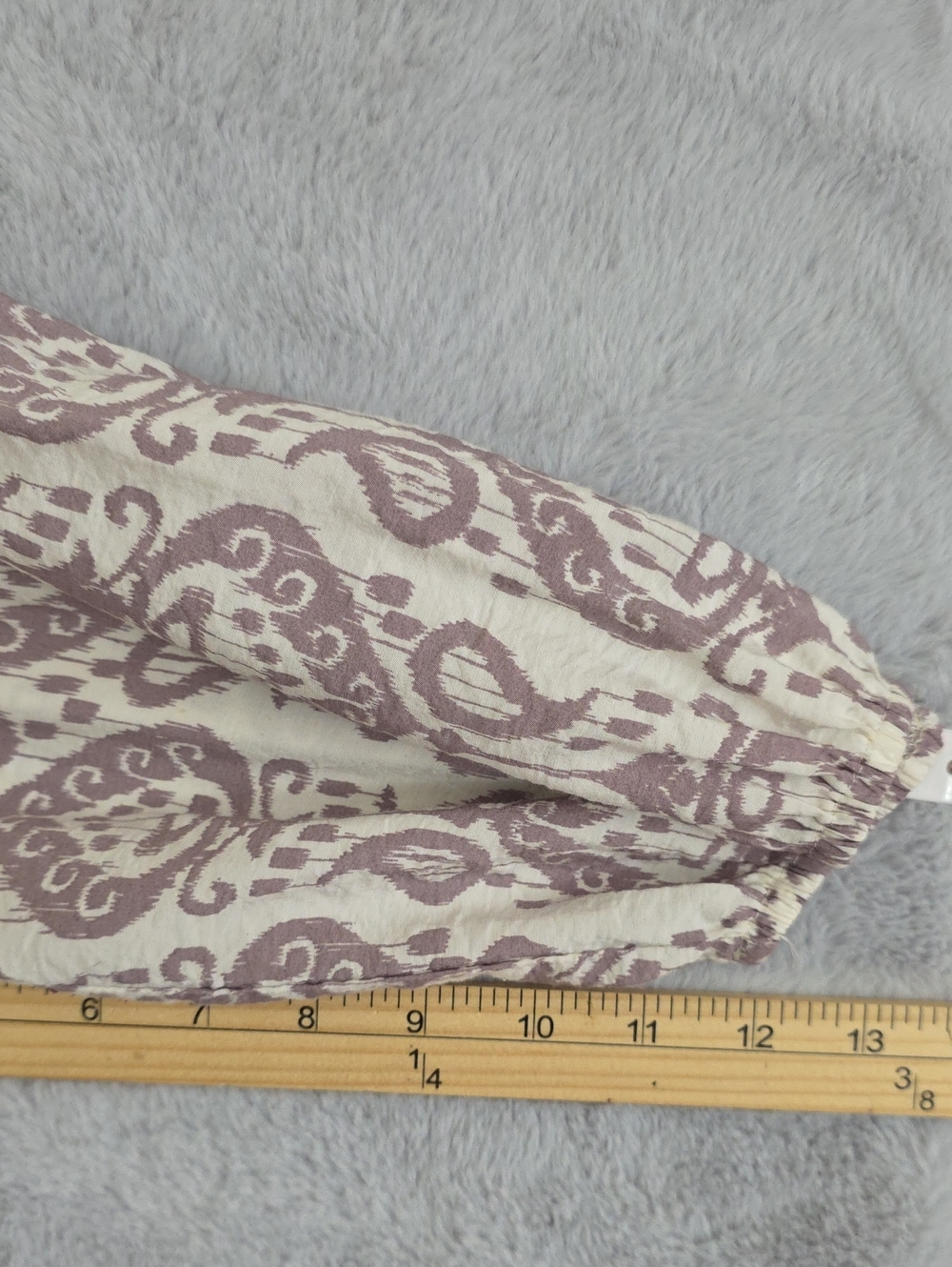Fred David Women's 2X Ivory Taupe Ikat Print Blouse 3/4 Sleeve Split Neck Plus S - Picture 7 of 12